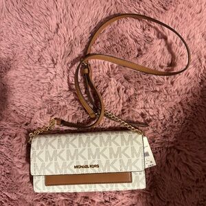 Michael Kors White and Brown Crossbody Bag